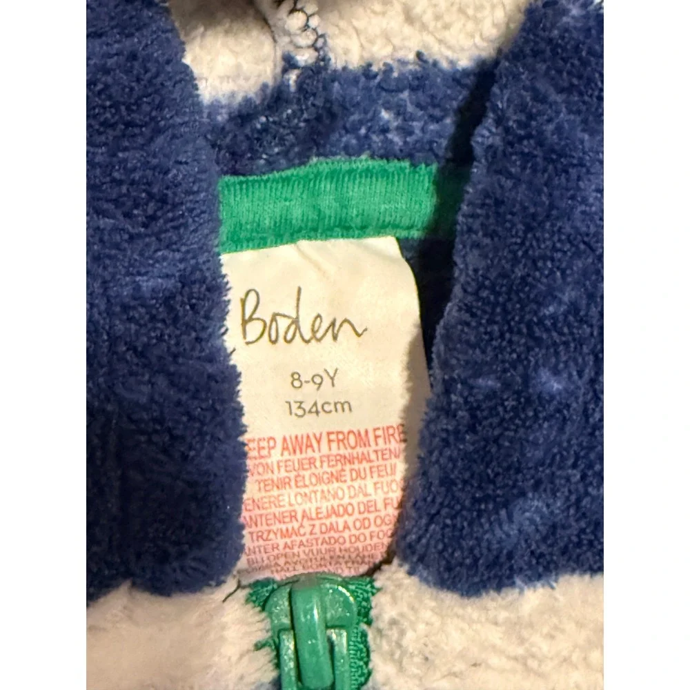 Boden Cosy Fleece Onesie Kids Navy White Fleece Hooded One Piece Pajamas 8-9Y